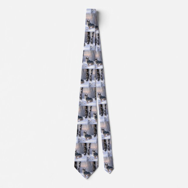 Swedish Vallhund Let It Snow Christmas  Neck Tie (Front)