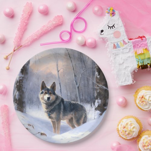 Swedish Vallhund Let It Snow Christmas  Paper Plates