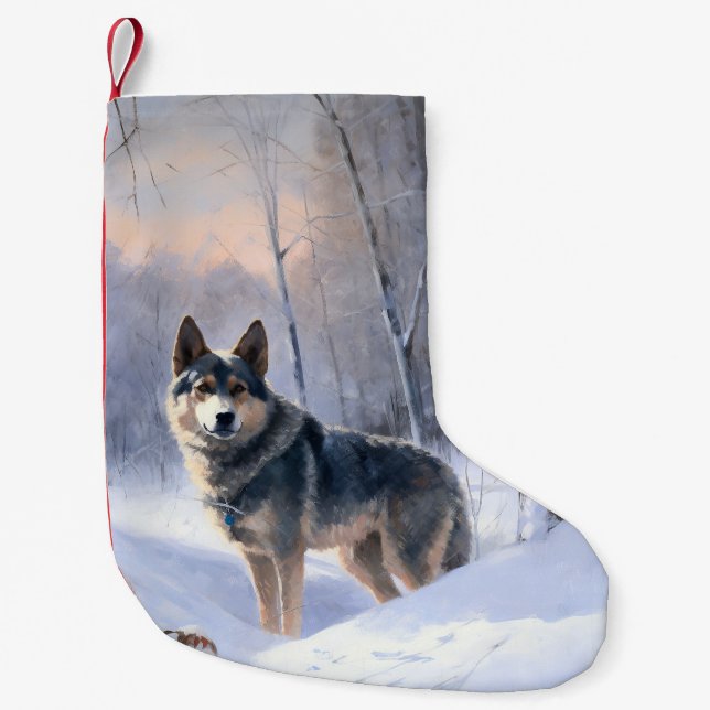 Swedish Vallhund Let It Snow Christmas  Small Christmas Stocking (Front)