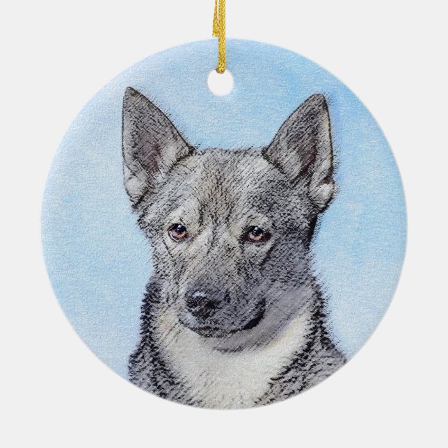 Swedish Vallhund Painting - Cute Original Dog Art Ceramic Ornament (Back)