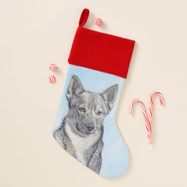 Swedish Vallhund Painting - Cute Original Dog Art Christmas Stocking (Front)