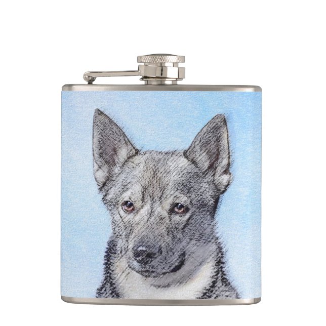 Swedish Vallhund Painting - Cute Original Dog Art Flask (Front)