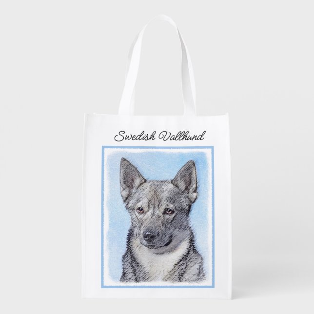 Swedish Vallhund Painting - Cute Original Dog Art  Grocery Bag (Back)