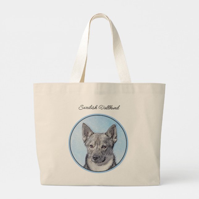 Swedish Vallhund Painting Cute Original Dog Art Large Tote Bag (Back)