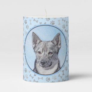 Swedish Vallhund Painting - Cute Original Dog Art Pillar Candle