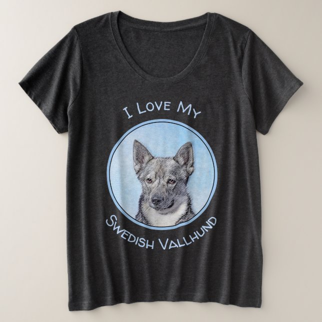 Swedish Vallhund Painting - Cute Original Dog Art Plus Size T-Shirt (Design Front)