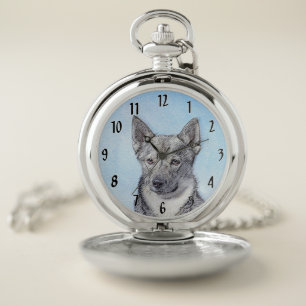 Swedish Vallhund Painting - Cute Original Dog Art Pocket Watch