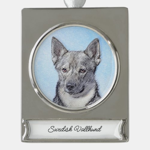 Swedish Vallhund Painting _ Cute Original Dog Art  Silver Plated Banner Ornament