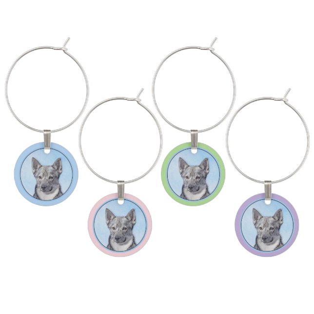 Swedish Vallhund Painting - Cute Original Dog Art Wine Charm (Staggered)