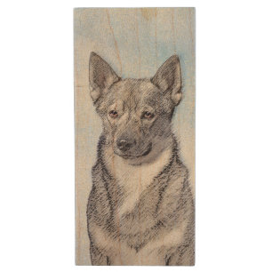 Swedish Vallhund Painting - Cute Original Dog Art Wood Flash Drive