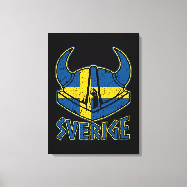 Swedish Viking Helmet Gift Swedish Flag Viking Canvas Print (Front)