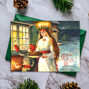 Swedish Vintage Lucia God Jul Merry Christmas Holiday Postcard