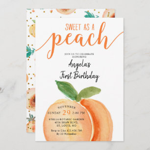Sweeat as a Peach Girl First Birthday Invitation