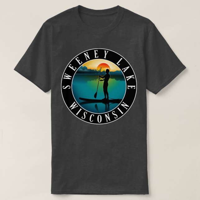 Sweeney Lake Wisconsin Paddleboarding T-Shirt (Design Front)