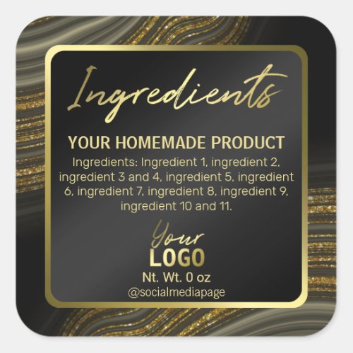 Sweeping Agate Lines Black Gold Ingredient Labels