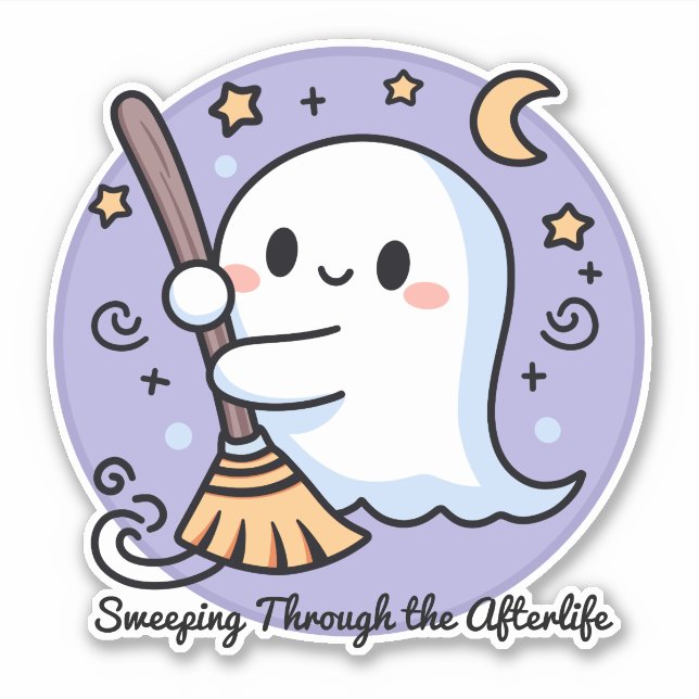 Sweeping Through the Afterlife Cute Ghost Sticker (Front)