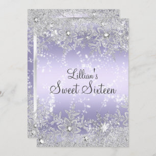 Sweet16 Diamond Snowflake Purple Winter Wonderland Invitation