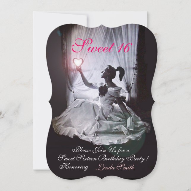 SWEET16  PARTY,PINK ,BLACK AND WHITE DAMASK INVITATION (Front)