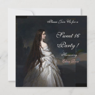 SWEET16 PARTY,RED,BLACK AND WHITE DAMASK INVITATION