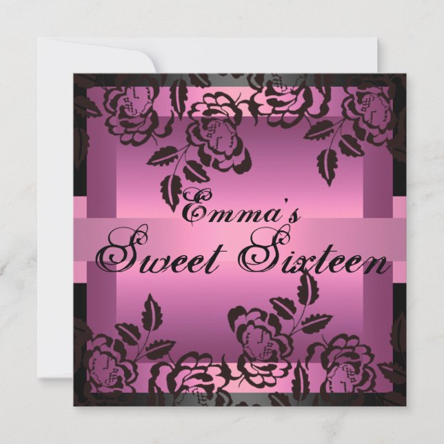 Sweet16 Pink Elegant Rose Birthday Invite (Front)