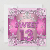 Sweet 13 13th Birthday Party Pink Silver Tiara Invitation (Front)