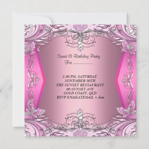 Sweet 13 13th Birthday Party Pink Silver Tiara Invitation | Zazzle