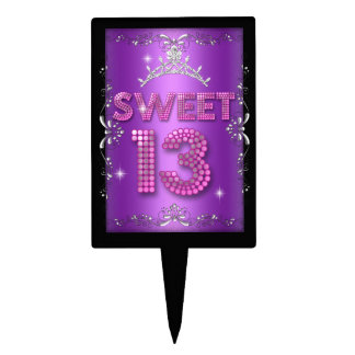 Sweet 13 13th Birthday Pink Purple Black Cake Topper