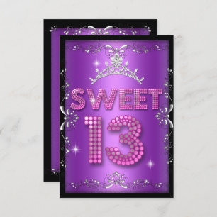 Sweet 13 13th Birthday Pink Purple Black Invitation