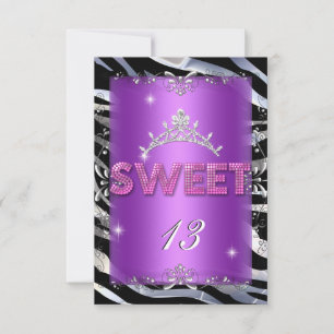 Sweet 13 13th Birthday Pink Purple Zebra Invitation