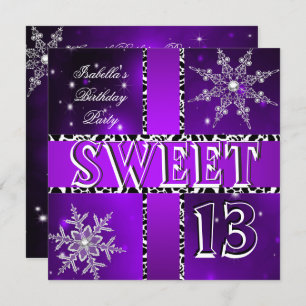 Sweet 13 13th Birthday Purple Winter Wonderland 2 Invitation