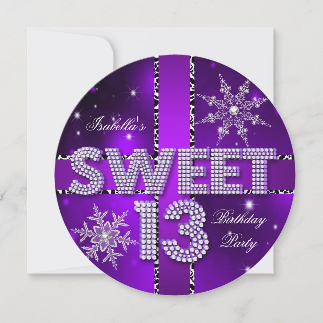 Sweet 13 13th Birthday Purple Winter Wonderland Invitation (Front)