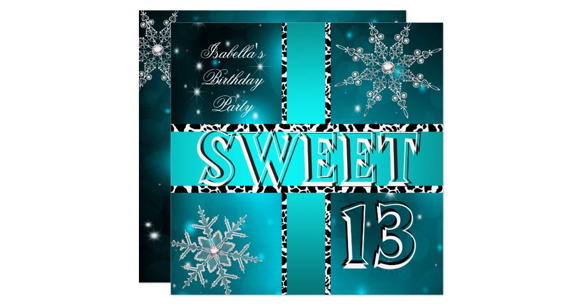 Sweet 13 13th Birthday Teal Winter Wonderland 2 Invitation