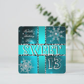 Sweet 13 13th Birthday Teal Winter Wonderland 2 Invitation (Standing Front)