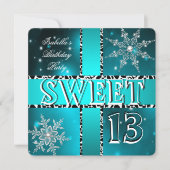 Sweet 13 13th Birthday Teal Winter Wonderland 2 Invitation (Front)