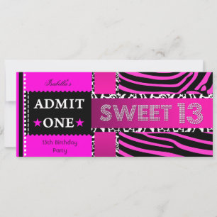 Sweet 13 13th Birthday Zebra Cow Hot Pink Black Invitation