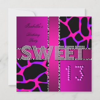 Sweet 13 13th Birthday Zebra Cow Pink Purple Invitation