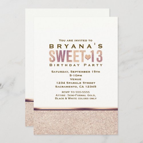 SWEET 13 Faux Rose Gold Champagne Party Invitation