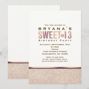 SWEET 13 Faux Rose Gold Champagne Party Invitation