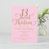 Sweet 13 Pink & Gold Birthday Party Invitations (Standing Front)