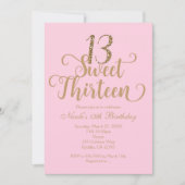 Sweet 13 Pink & Gold Birthday Party Invitations (Front)