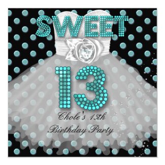 Sweet 13th Birthday Party Girls 13 Teen Teal Blue Invitation