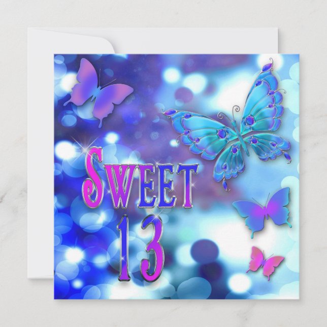 SWEET 13TH BIRTHDAY PARTY INVITTION - BUTTERFLY INVITATION (Front)