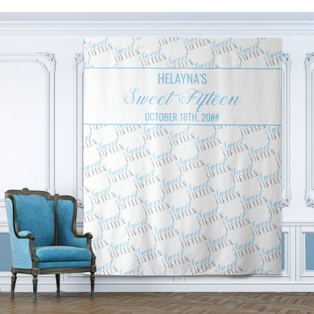 Sweet 15 Baby Blue Silver Birthday Party Backdrop (Creator Uploaded)