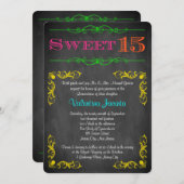 Sweet 15 Birthday Invitation | Neon Chalkboard (Front/Back)