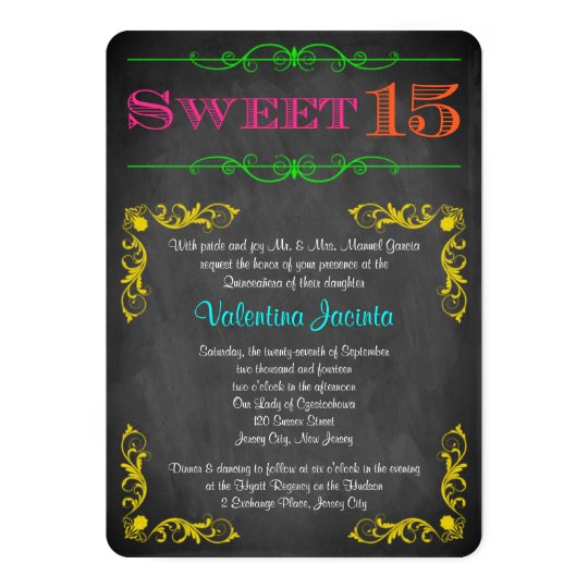sweet 15 birthday invitation neon chalkboard