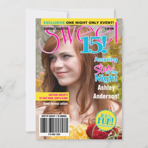 Neon Colors Teen Fashion Magazine Photo Sweet 15 Custom Announcement