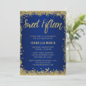 Sweet 15 Blue Gold Glitter Quinceanera Birthday Invitation (Standing Front)