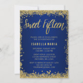 Sweet 15 Blue Gold Glitter Quinceanera Birthday Invitation (Front)