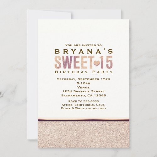 SWEET 15 Faux Rose Gold Champagne Party Invitation