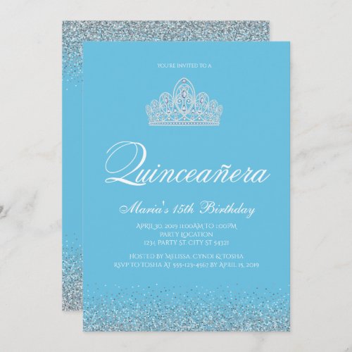 Sweet 15 Light Blue Quinceanera Invitations